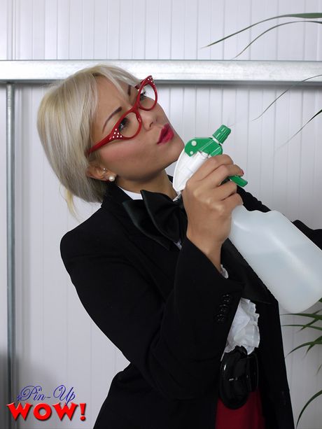 Asian secretary Petra strips at work & shows her amazing racks & ass in stockings